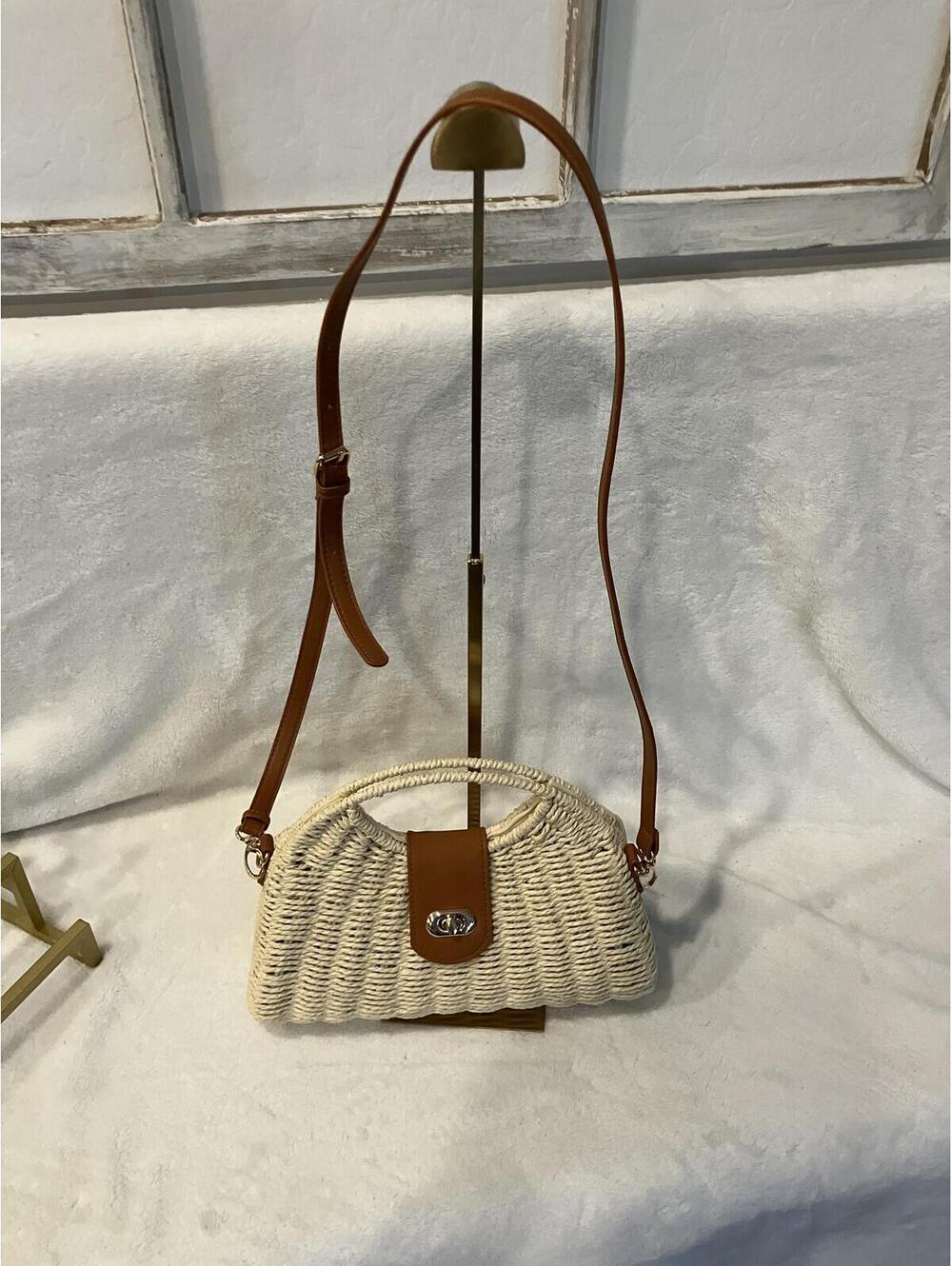 Kurava Woven Straw Handbag with Brown Leather Accents - Picture 4 of 10